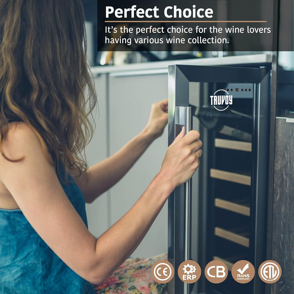 Wine Cooler Refrigerator with Reversible Low UV Glass Door, Touch Thermostat Control with LED Display, Lock, 150L Storage U4125