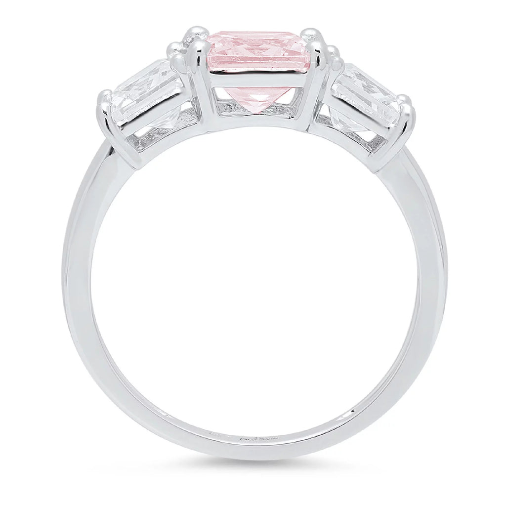 4.0 ct Pink Diamond 14k White Gold Three-Stone Ring SZ 8 K3545