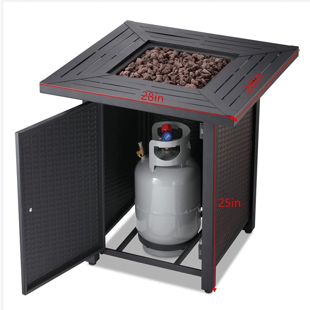 28 Inch 50,000 BTU Propane Fire Pit Table with Lid and Lava Stone B666
