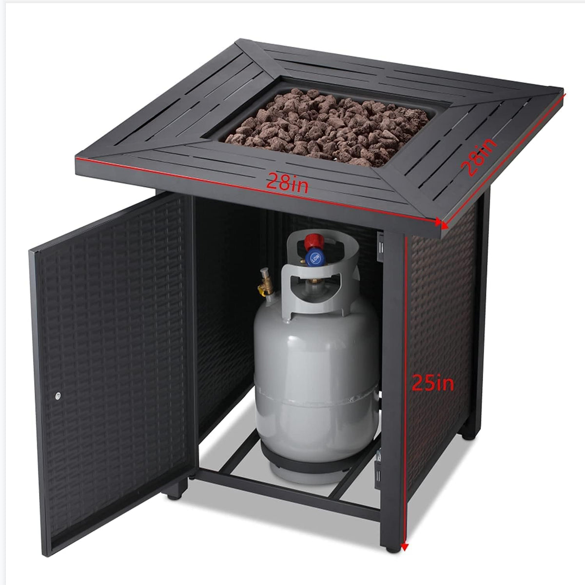 28 Inch 50,000 BTU Propane Fire Pit Table with Lid and Lava Stone B666