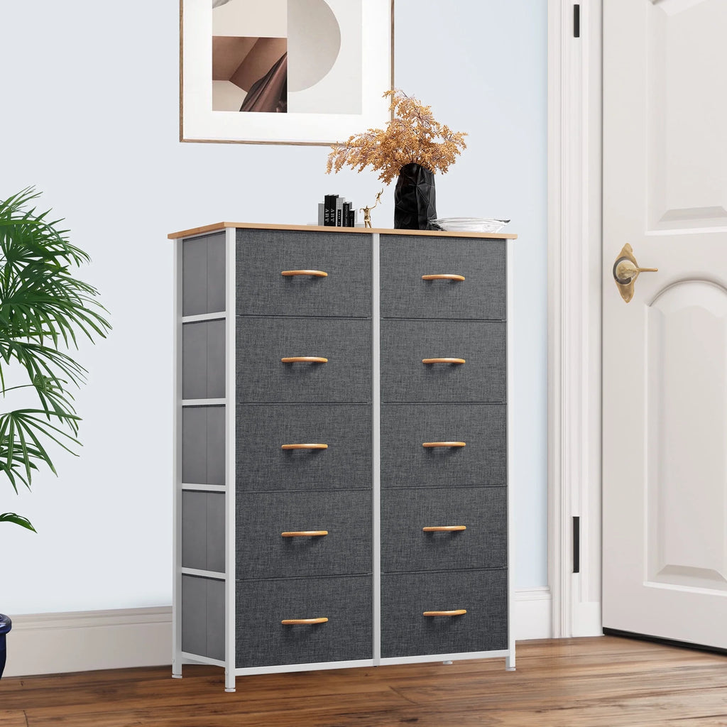 Cool Gray 10 Drawer Fabric Storage Dresser R5662