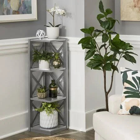Grey 3-Shelf Corner Bookcase E87787