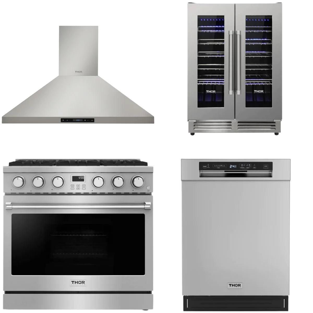 36 Gas Range, Range Hood, Dishwasher and Wine Cooler X34042
