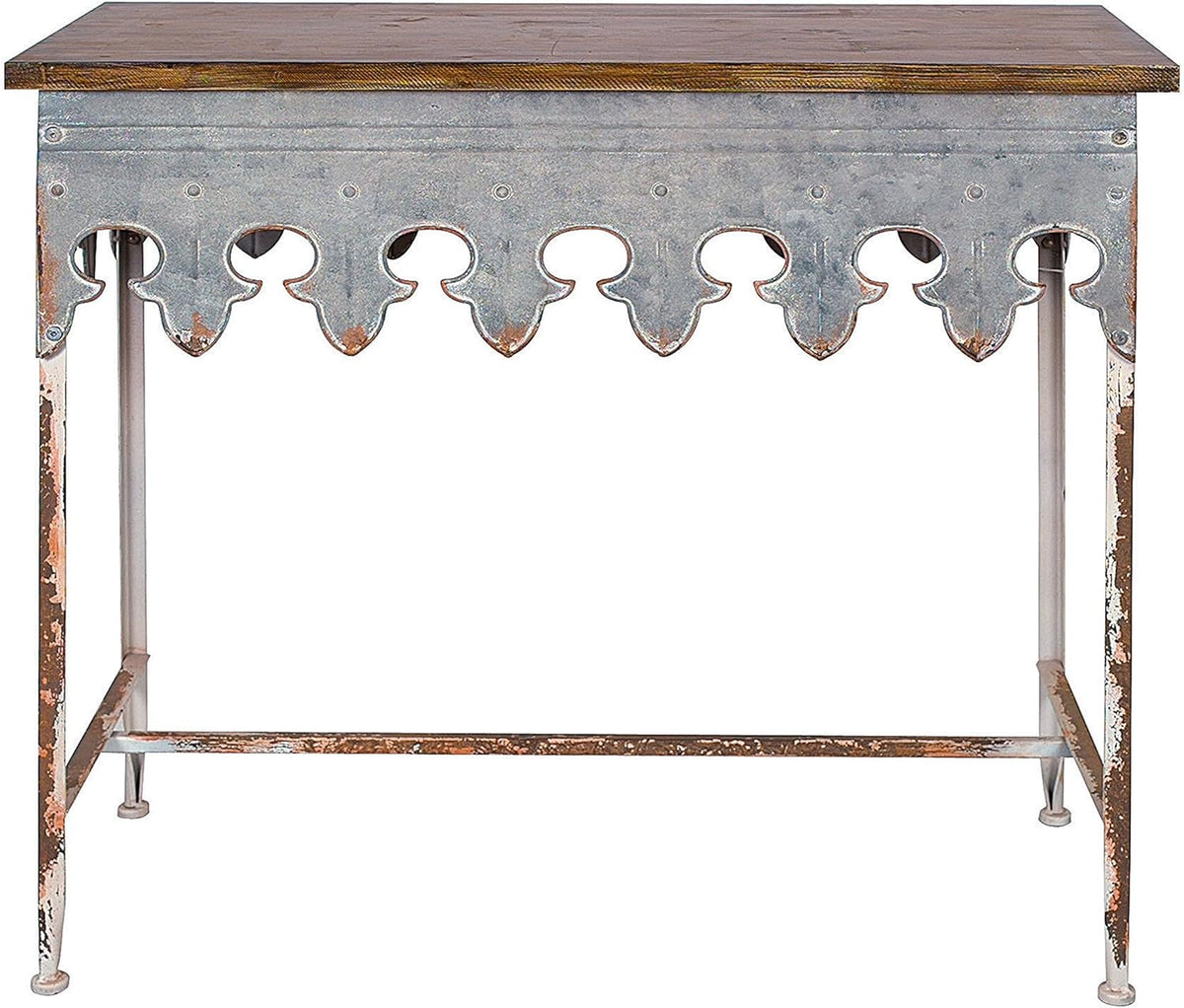 Metal Scalloped Edge Table Wood Top W4687