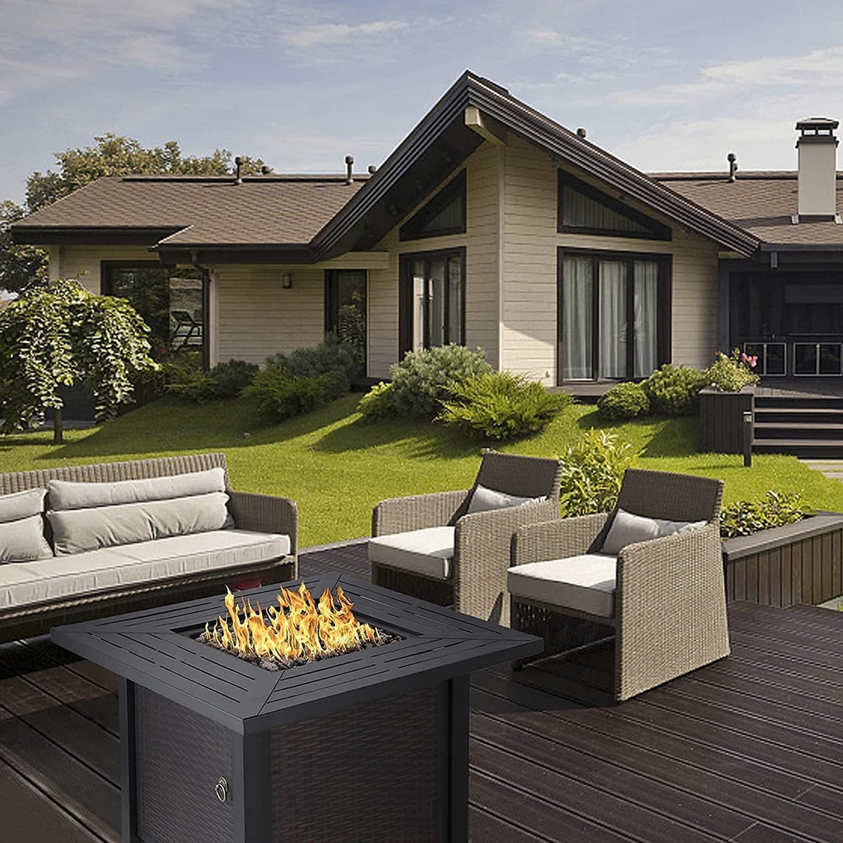 28 Inch 50,000 BTU Propane Fire Pit Table with Lid and Lava Stone B666