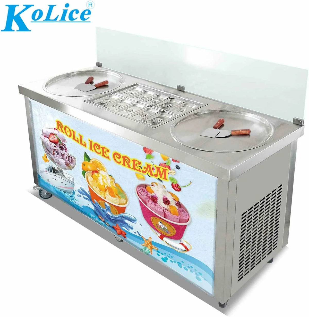 22" Double Round Pans Fried Ice Cream Machine with 10 Refrigerated Tanks J43544