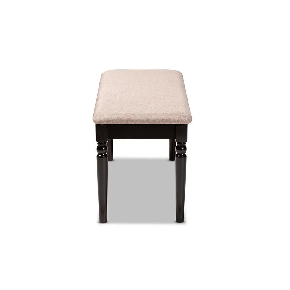 Sand Fabric Upholstered Dark Brown Wood Dining Bench F849006