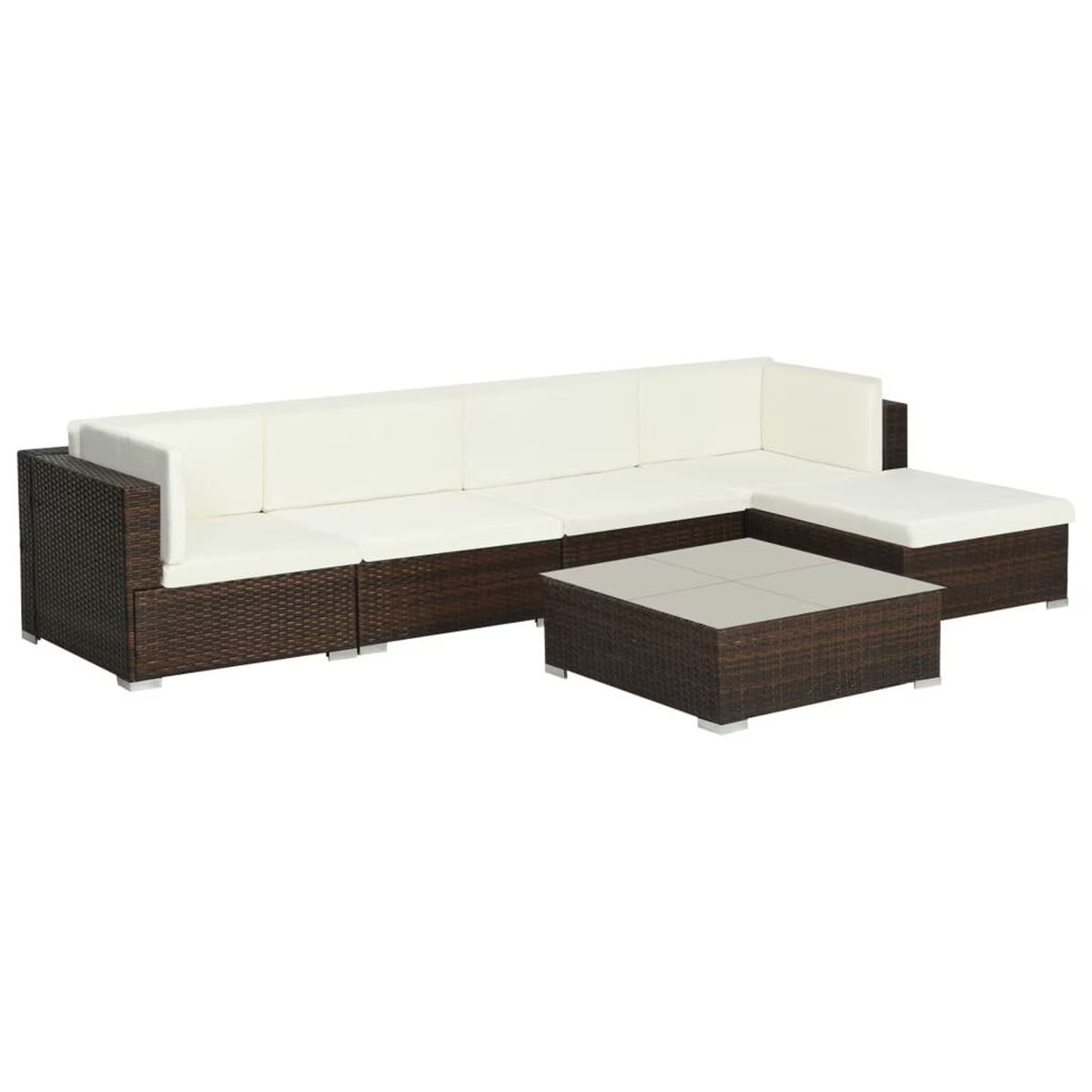 6 Piece White Cushioned Poly Rattan Patio Conversation Set with Coffee Table K10796