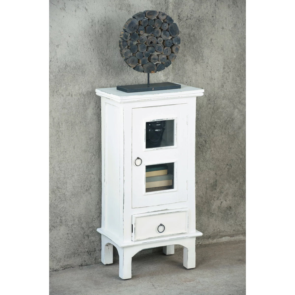 1-Door Wood End Table/Nightstand in Distressed White T412