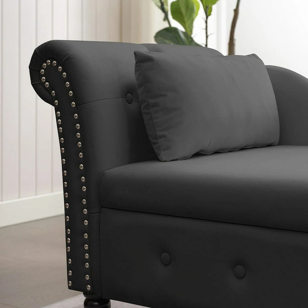 Dark Gray Velvet Tufted Chaise Lounge with Pillow Z810445