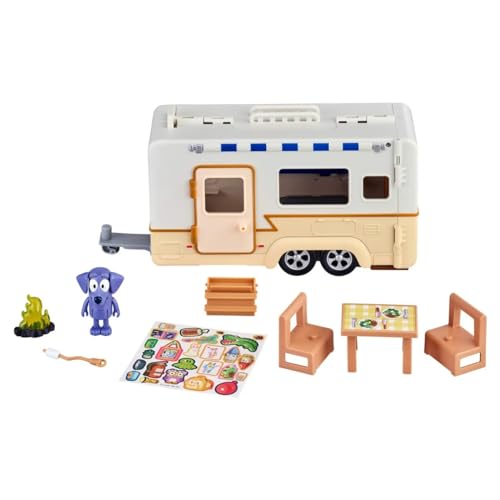 Bluey Caravan Playset with 2.5-3 inch Figures, Camper Van, 2 Figures, 5 Accessories, 1 Sticker W6327