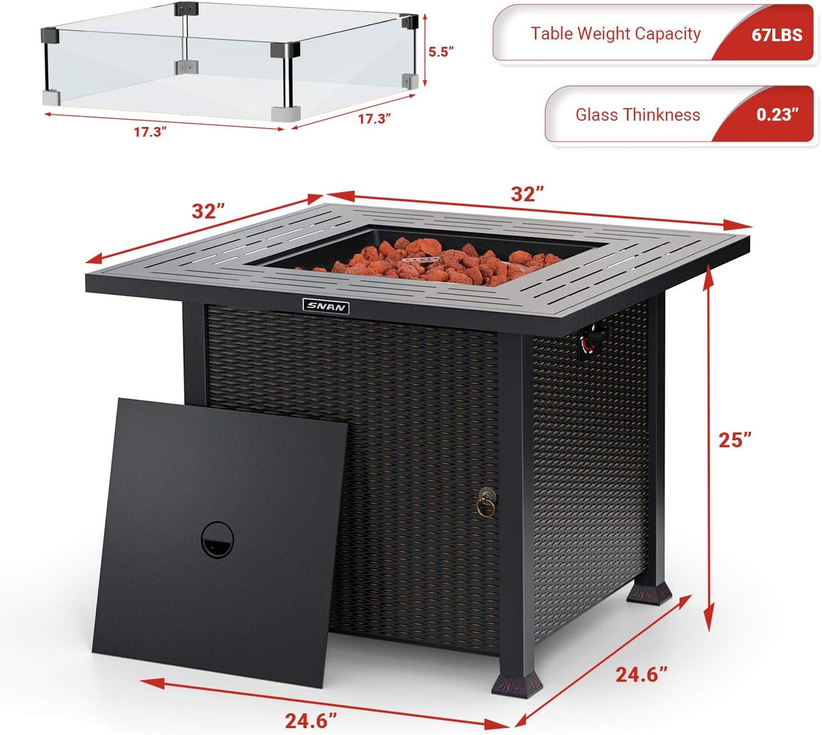 32 Inch 50,000 BTU Propane Fire Pit Table with Glass Wind Guard M276978