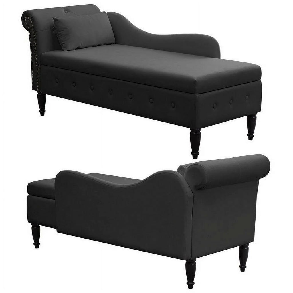 Dark Gray Velvet Tufted Chaise Lounge with Pillow Z810445