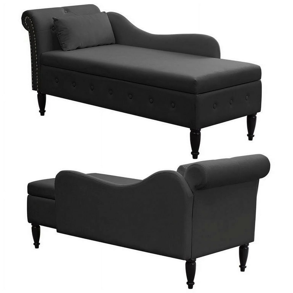 Dark Gray Velvet Tufted Chaise Lounge with Pillow Z810445