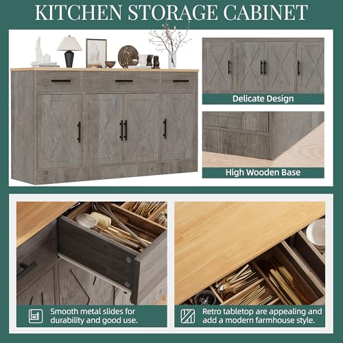 Ash Grey Wood Buffet Cabinet with 3 Drawers and 4 Doors B637026