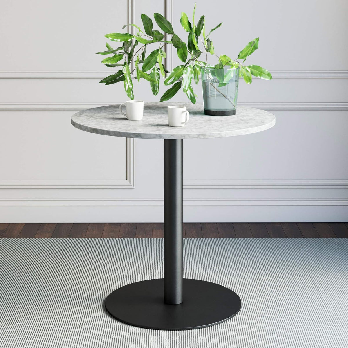 Black/Gold Kitchen Dining Table with Faux Carrara Marble Top I27764