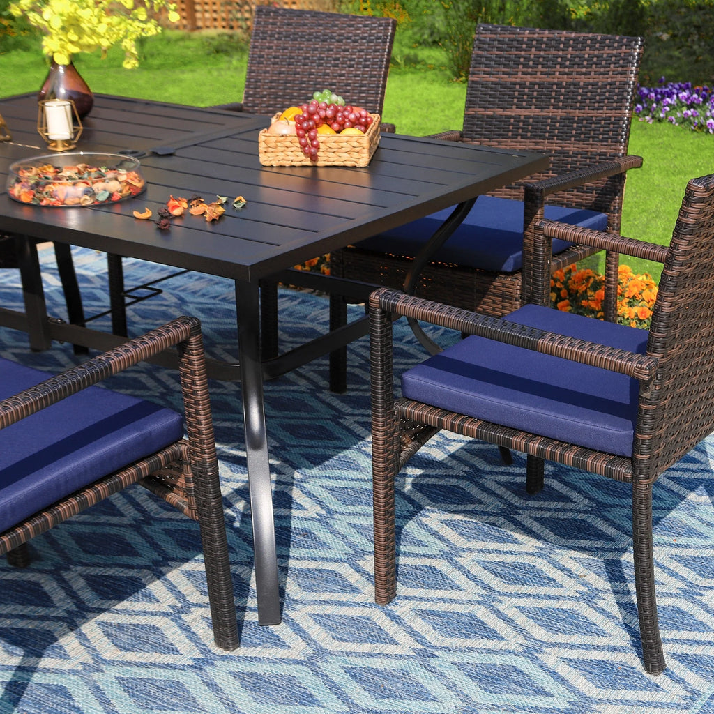8-Piece Outdoor Patio Set with 13 ft Navy Umbrella E672030