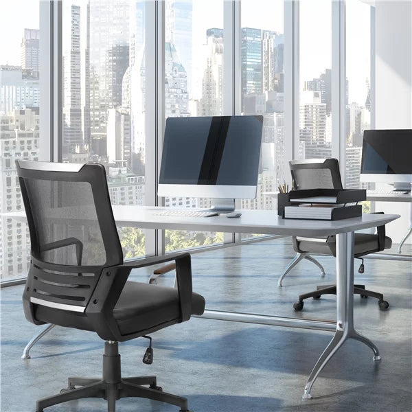 Adjustable Midback Ergonomic Mesh Swivel Office Chair with Lumbar Support, Brown Seat R139
