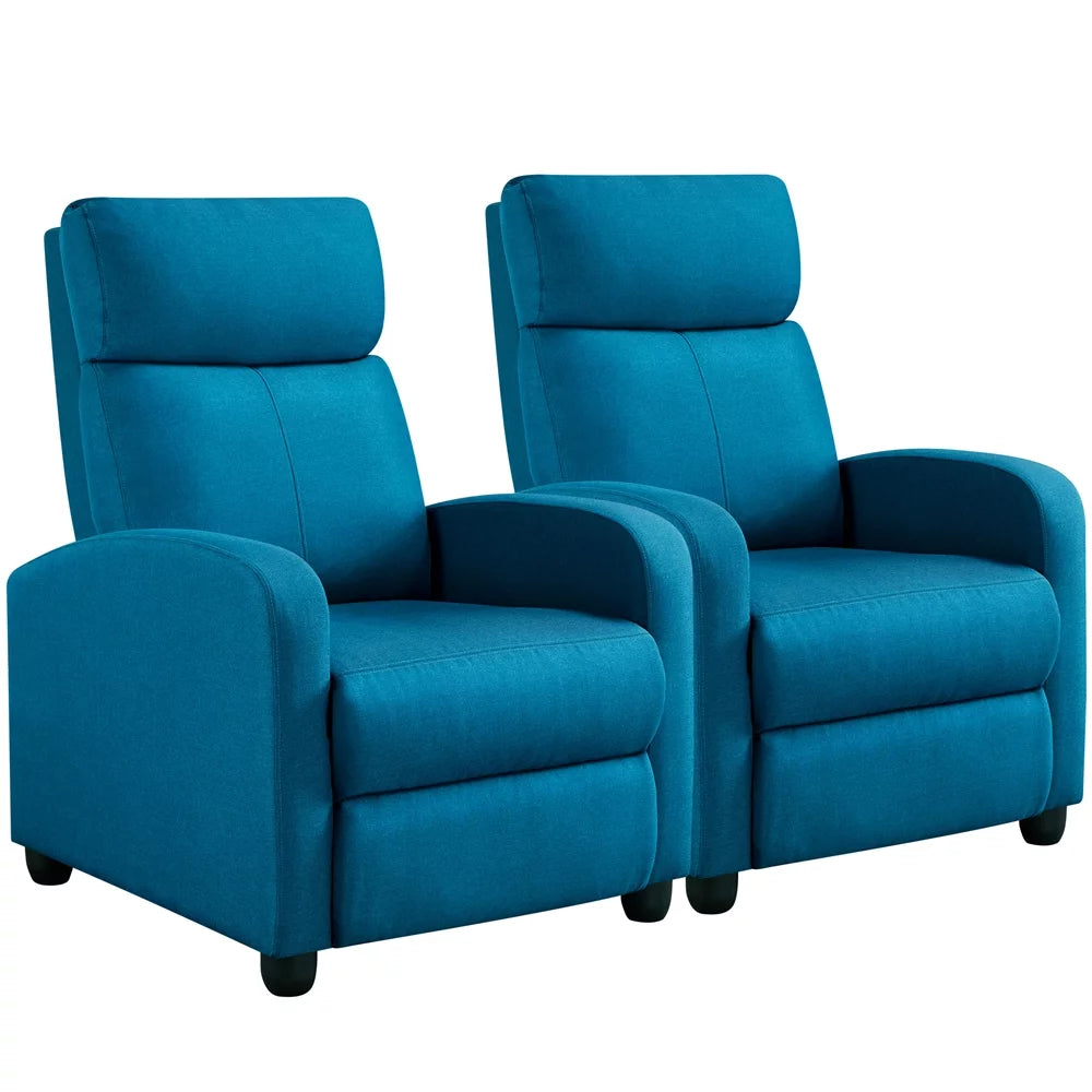 Adjustable Fabric Recliner with Footrest, Set of 2, Teal Y662