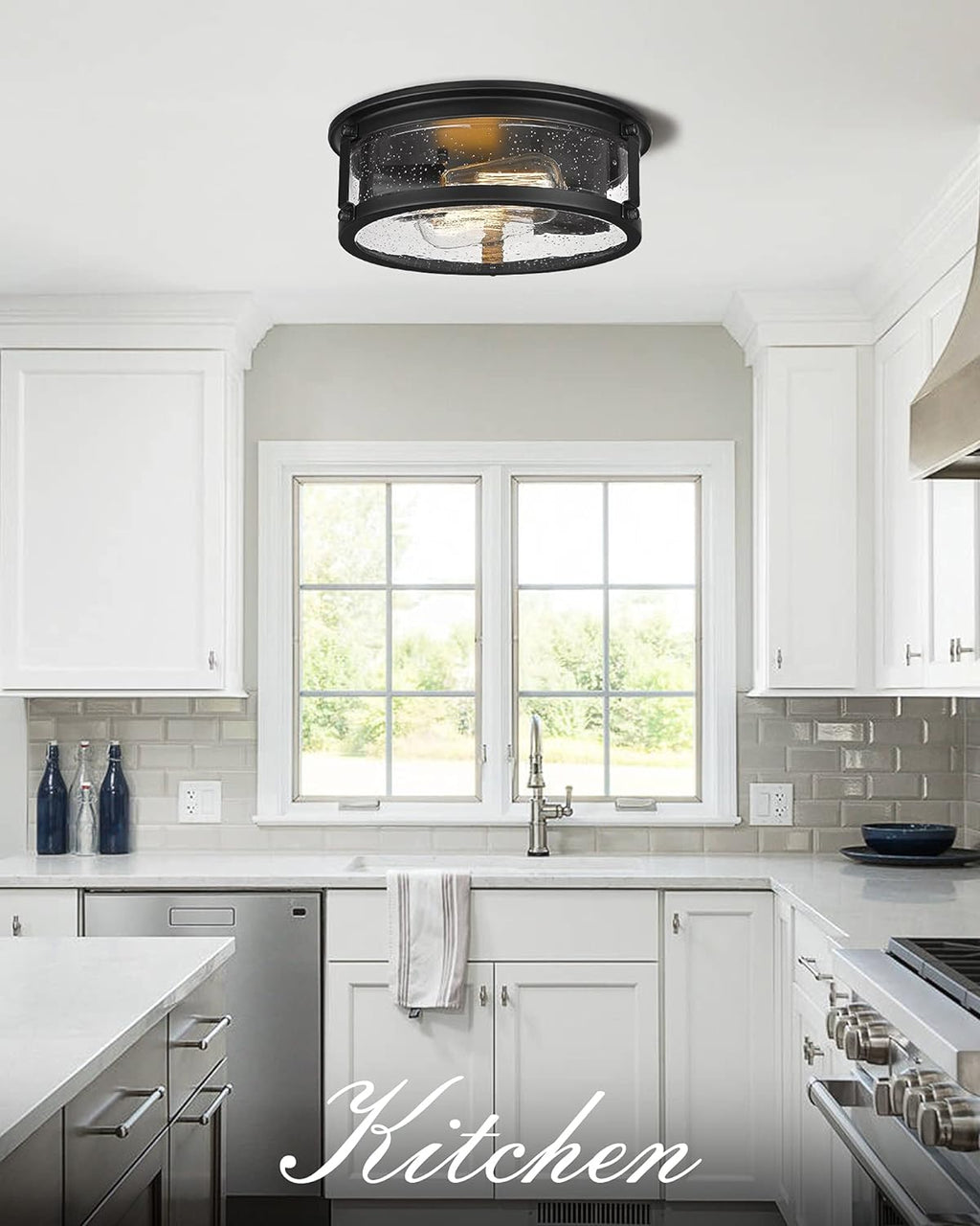 Matte Black 2-Light Metal Cage Ceiling Light Q262