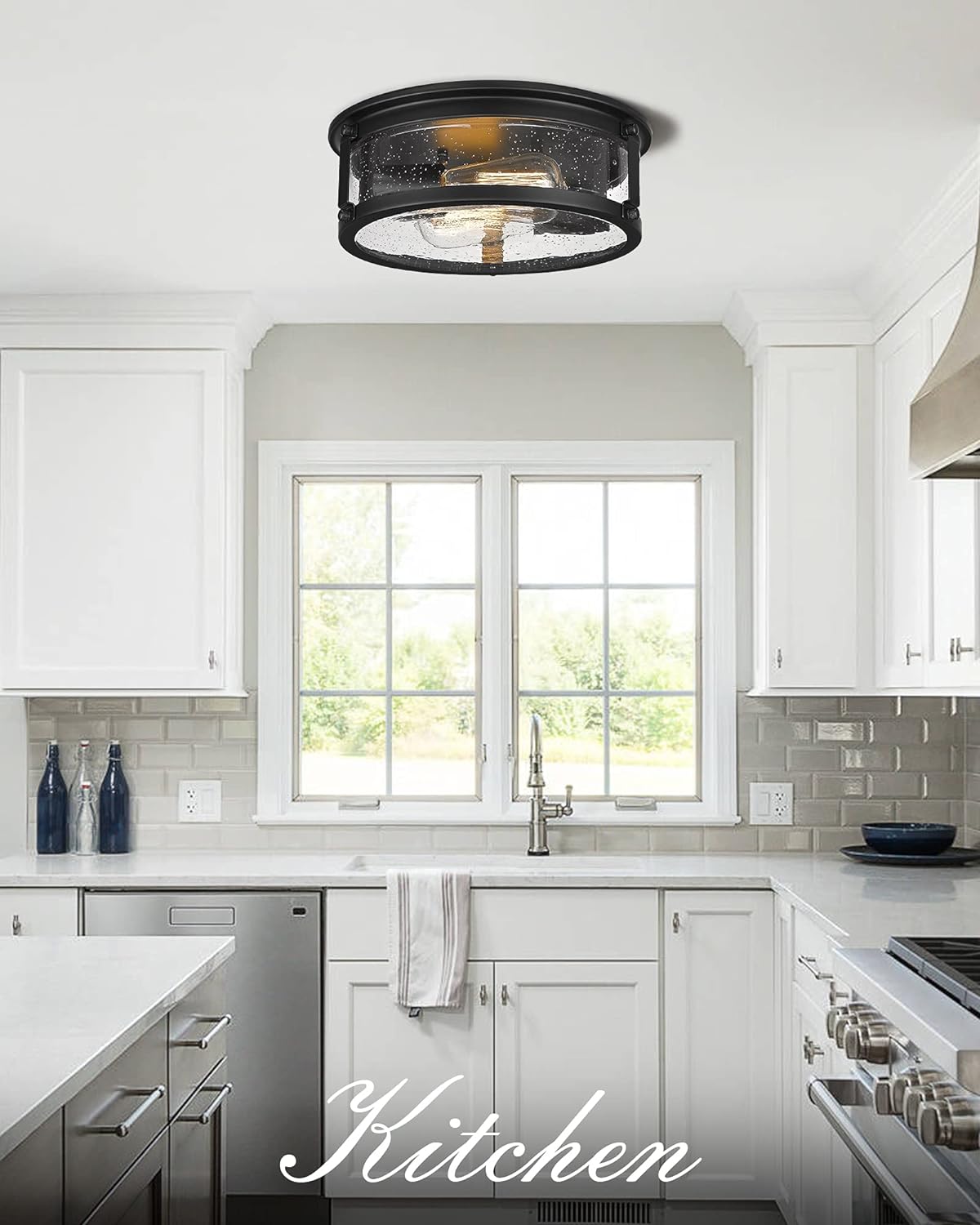 Matte Black 2-Light Metal Cage Ceiling Light Q262