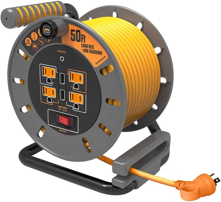 75 Feet 12AWG Power Outlet Cord Reel with USB Charging Ports T32150