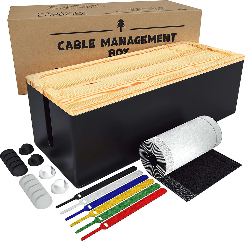 Natural Wood Cable Management Box Set of Two Large & Medium Cord Organizer Box P74296