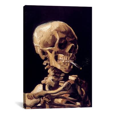 Skull with Cigarette Painting Print on Canvas T3814