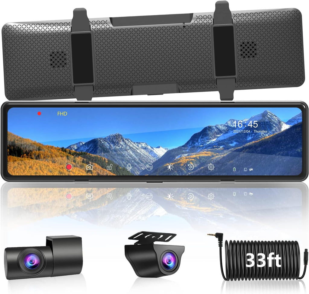 Mirror Dash Cam with Detached Front Camera 11 Rear View Mirror Camera Front and Rear FHD 1080P Waterproof Backup Camera Full Touch Screen with Night Vision H62667