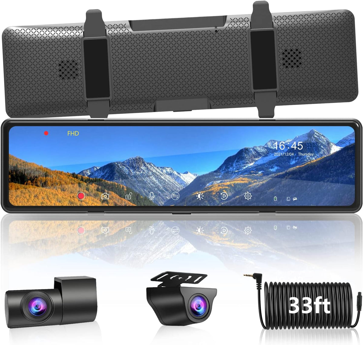 Mirror Dash Cam with Detached Front Camera 11 Rear View Mirror Camera Front and Rear FHD 1080P Waterproof Backup Camera Full Touch Screen with Night Vision H62667