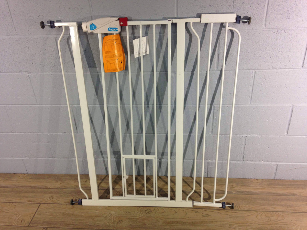 White Extra Tall Pet Gate with Small Pet Door R8836