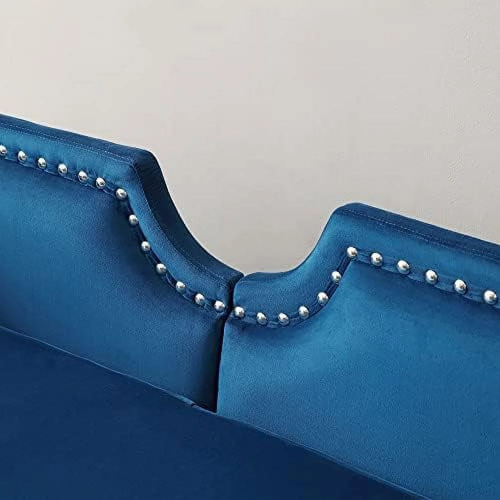 Velvet Ottoman Bench with Back and Silver Metal Legs B751