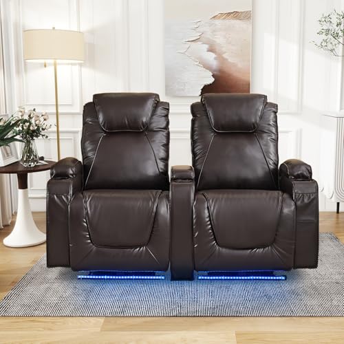 Brown Electric Power Loveseat Recliner Chair with Storage Armrest Q83502