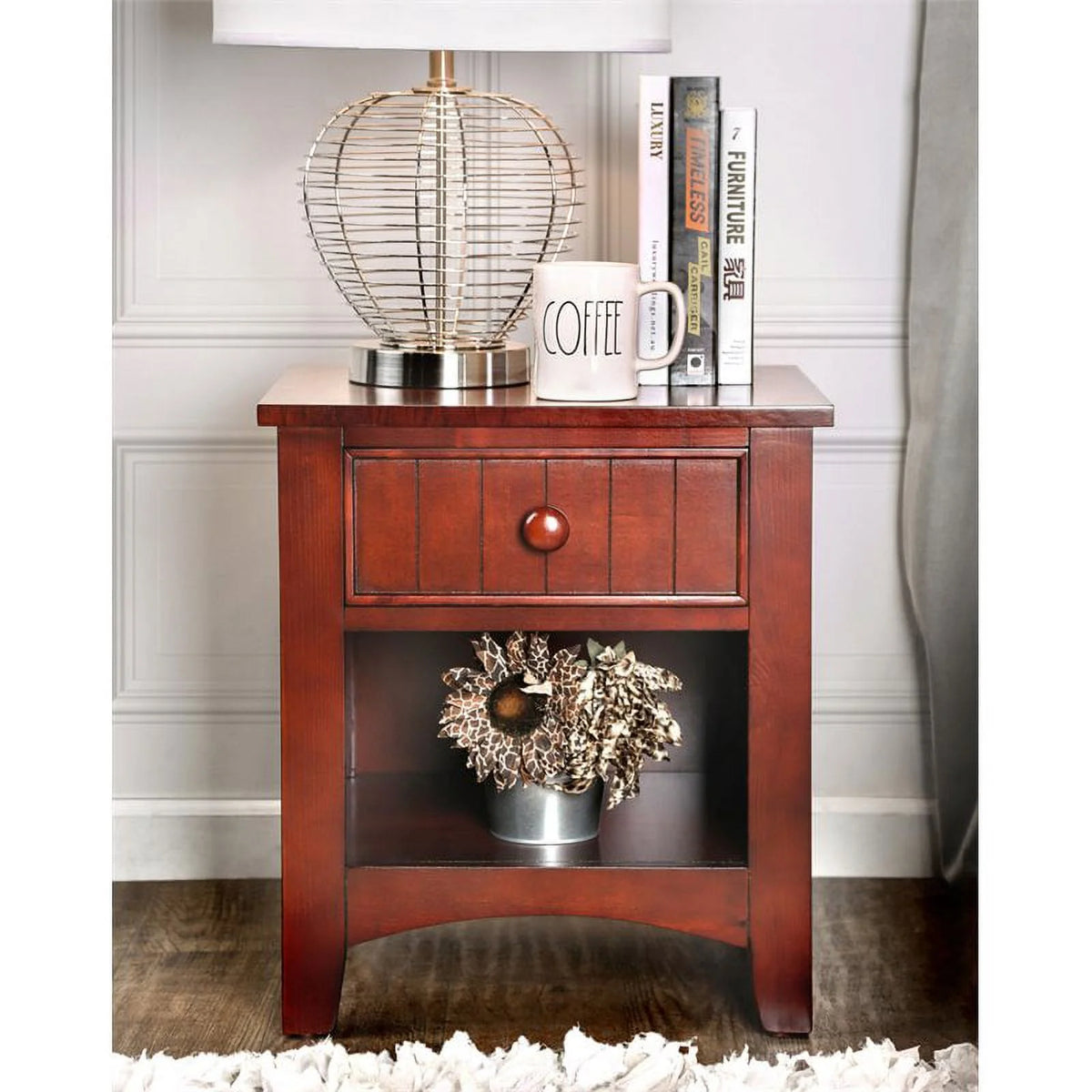 Solid Wood 1-Drawer Nightstand in Cherry N21499