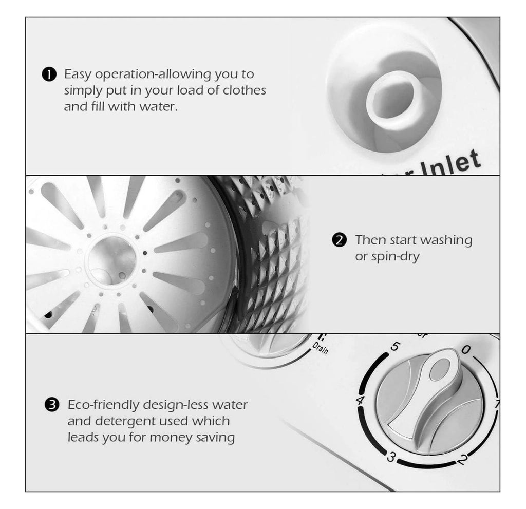 Compact Mini Washer Machine with 8 lbs Washing and 5 lbs Spin Dryer W6244