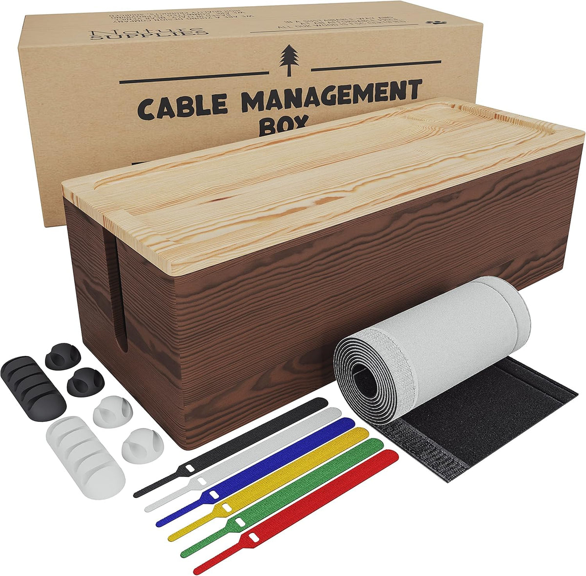 Natural Wood Cable Management Box Set of Two Large & Medium Cord Organizer Box P74296