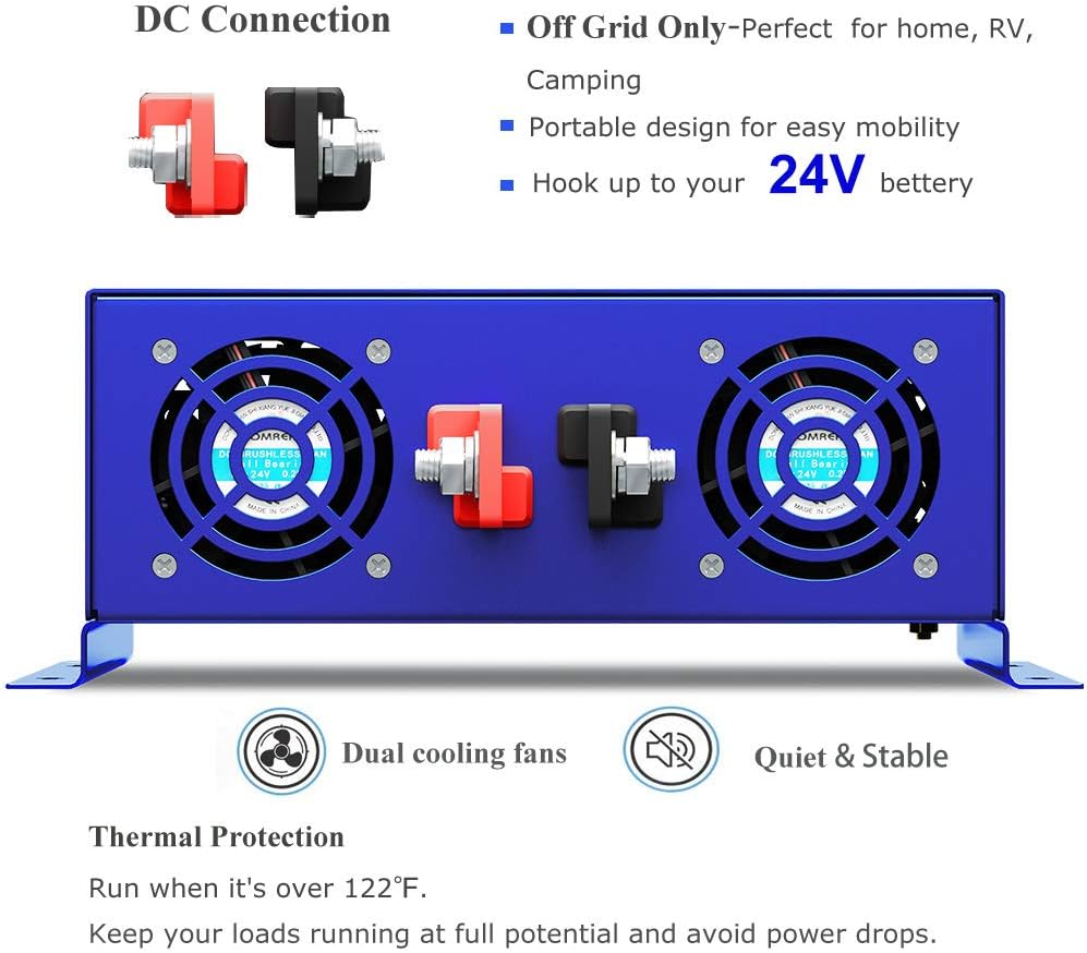 2000W Pure Sine Wave Power Inverter 24V DC to AC 120V with 15ft Remote Switch D8950