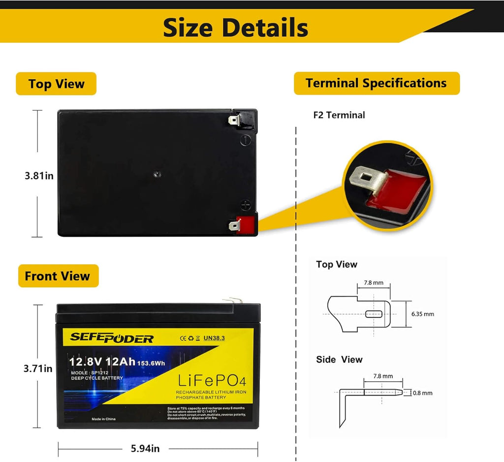 12V 8Ah Lifepo4 Lithium Ion Rechargeable Battery 2 Pack Y138