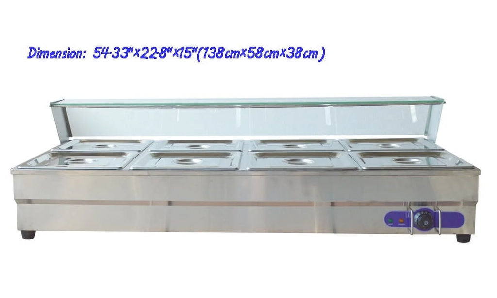 8-Pan Bain-marie Buffet Food Warmer with Glass Guard E99349