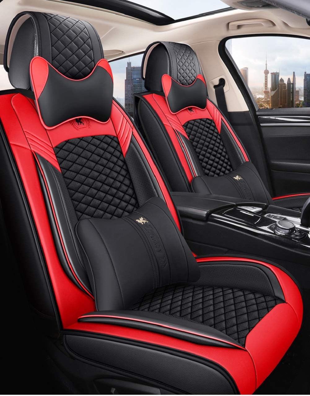 Leather Car Seat Covers 5 Seats Full Set Black Pink G544