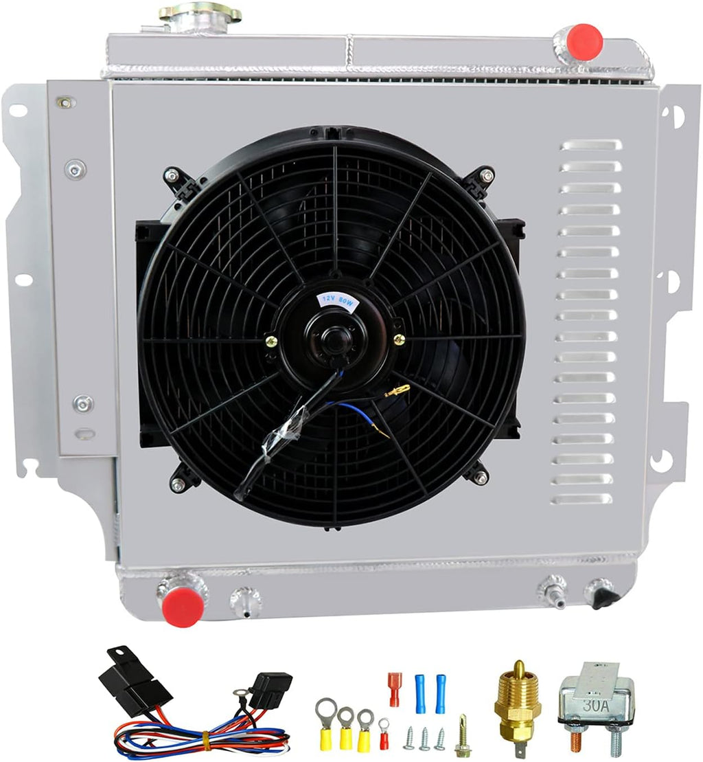 CoolingCare Radiator Compatible with 1987-2006 Jeep Wrangler TJ (4 Row + Fan Relay) A828