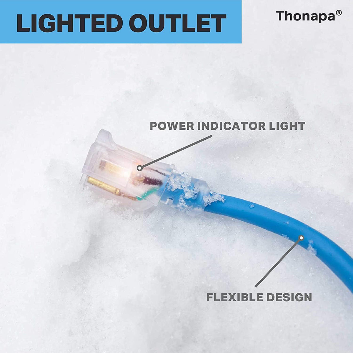 2 Pack 25 Ft All Weather Extension Cord with Lighted Outlet T203