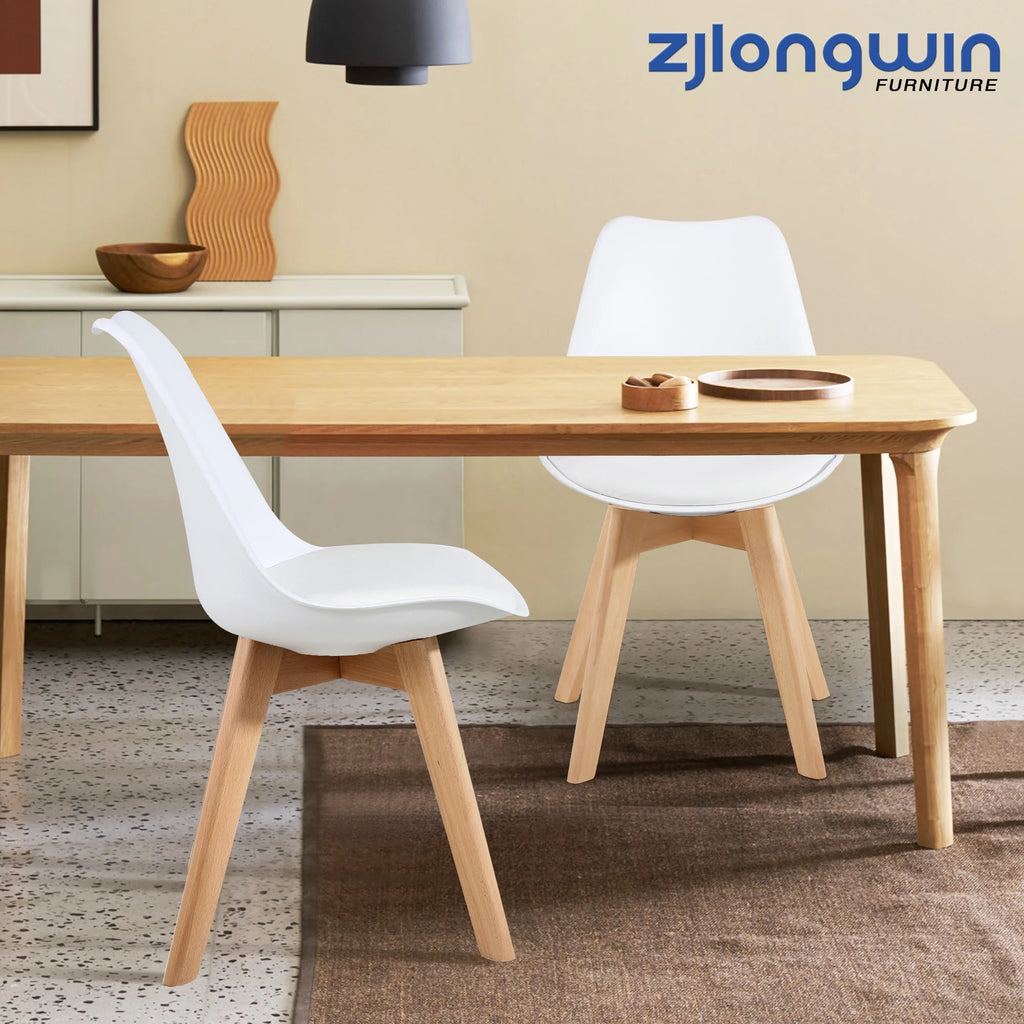 White Upholstered Dining Chair with Beech Wood Legs Set of 2 S5840