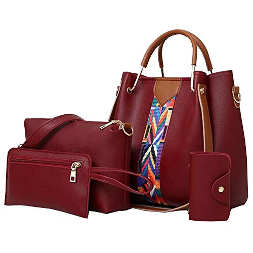 Black PU Leather Shoulder Bag Set 4pcs J857