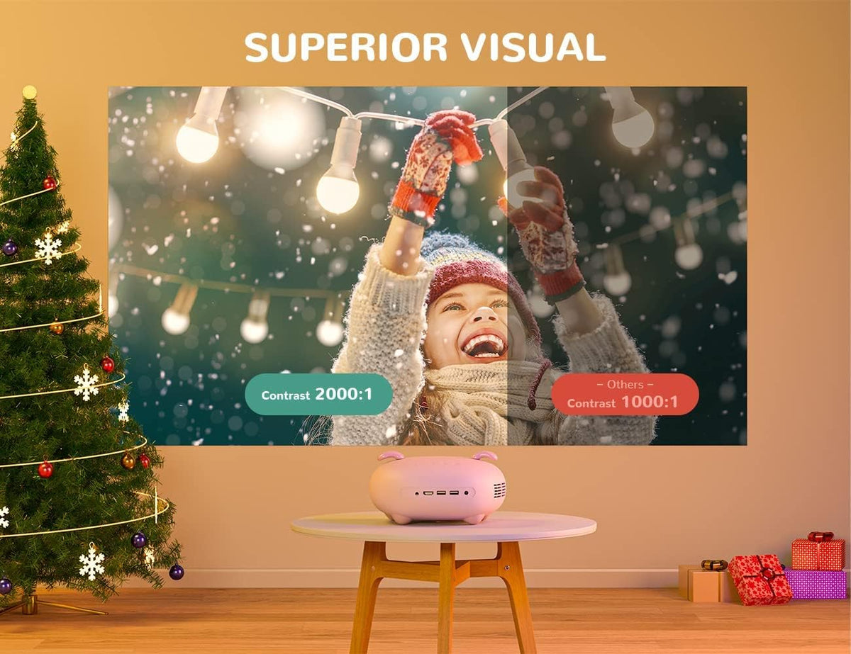 Mini Projector, Portable Video Projector with 1080P Supported and 300'' Display O80182
