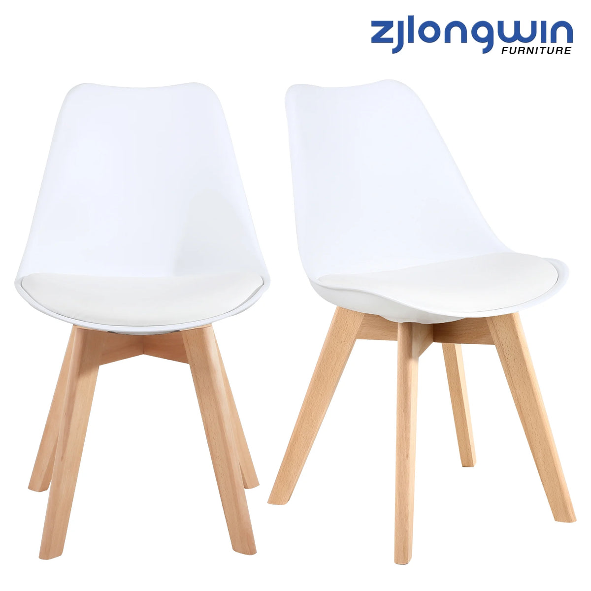 White Upholstered Dining Chair with Beech Wood Legs Set of 2 S5840