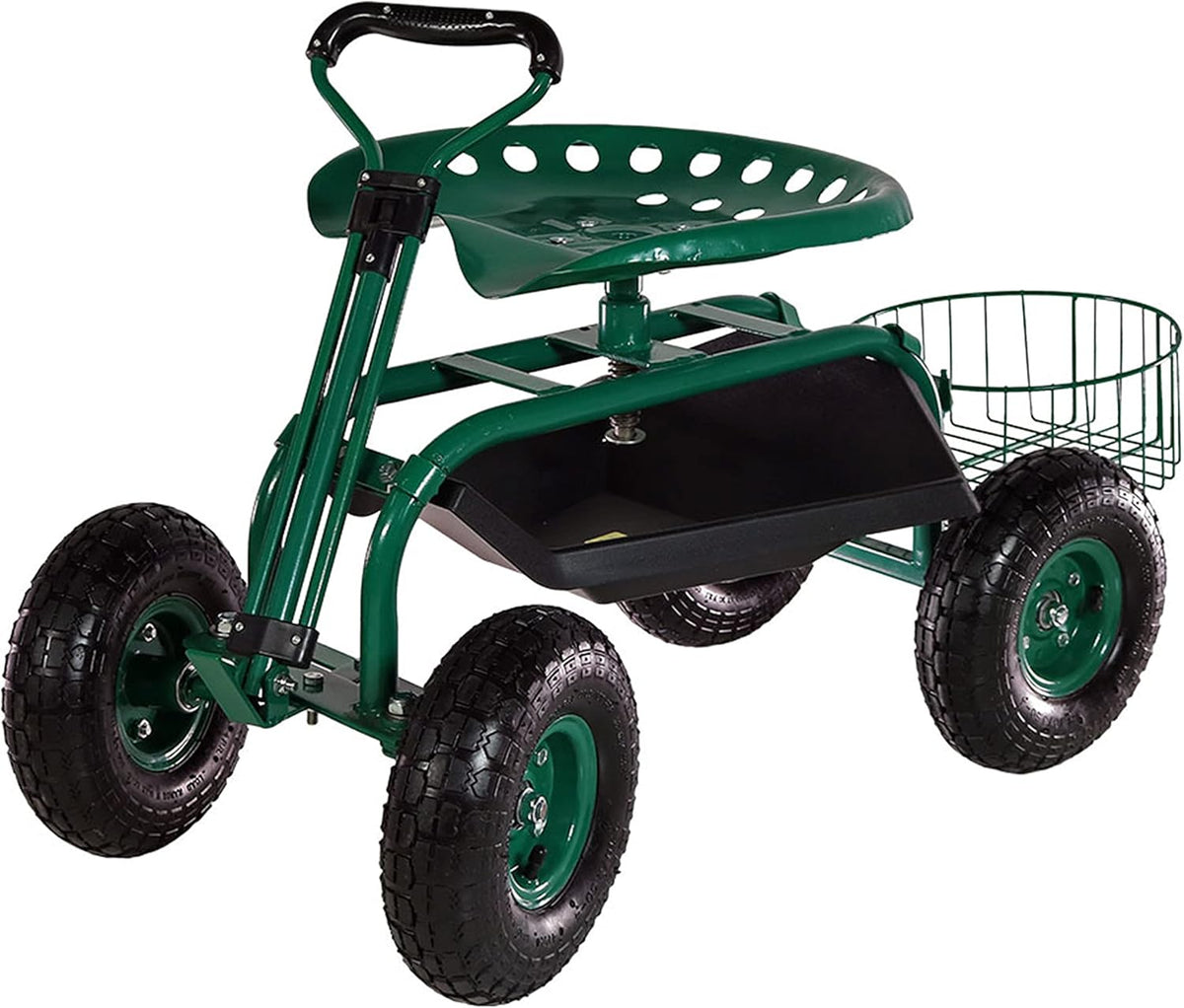 Blue Garden Cart Rolling Scooter with Swivel Seat & Utility Tool Tray B333