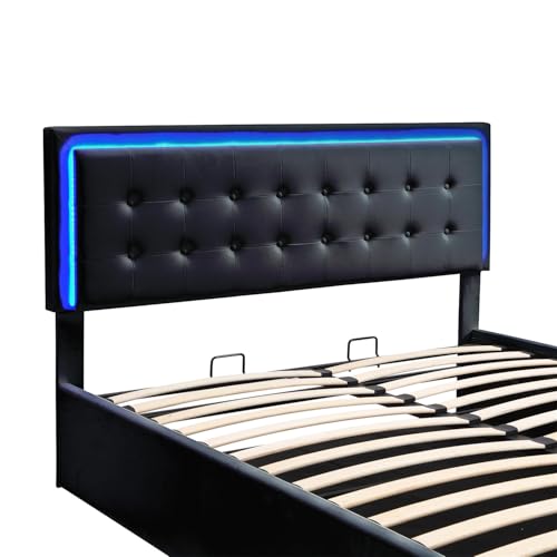 Queen Size Upholstered Bed with LED Headboard and 2 Nightstand with Drawers F3431