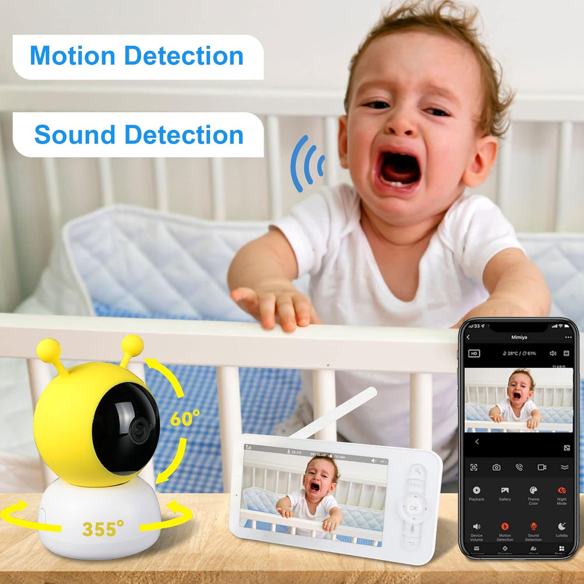 5" WiFi Baby Monitor with Camera and Audio, 1080p Camera and 720p Display D96608