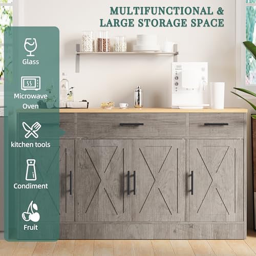 Ash Grey Wood Buffet Cabinet with 3 Drawers and 4 Doors B637026
